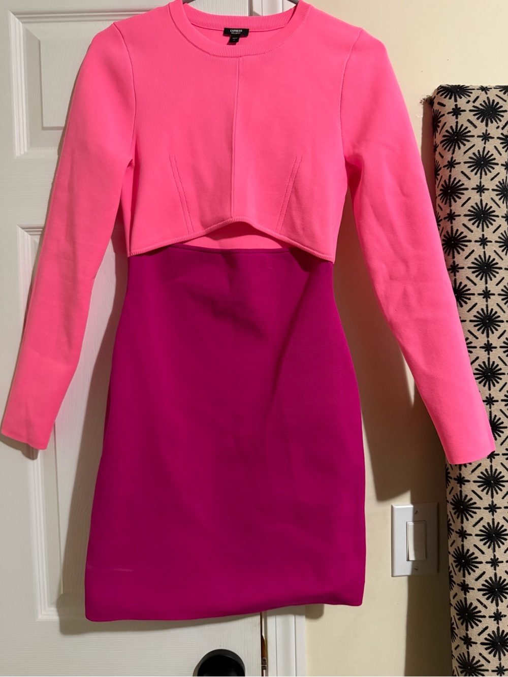 Express Colorblocked Pink Two-Tone Long Sleeve Mini Dress